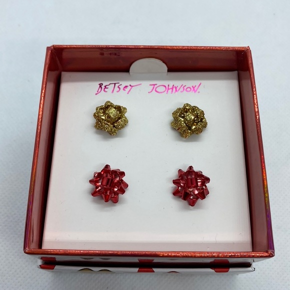 Betsey Johnson Jewelry - NWT Betsy Johnson 2PC Gift Bow Stud Earrings